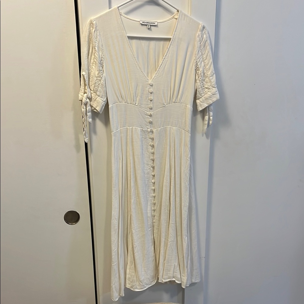 Heartloom Cream Pleated Puff Sleeve Midi Sundress